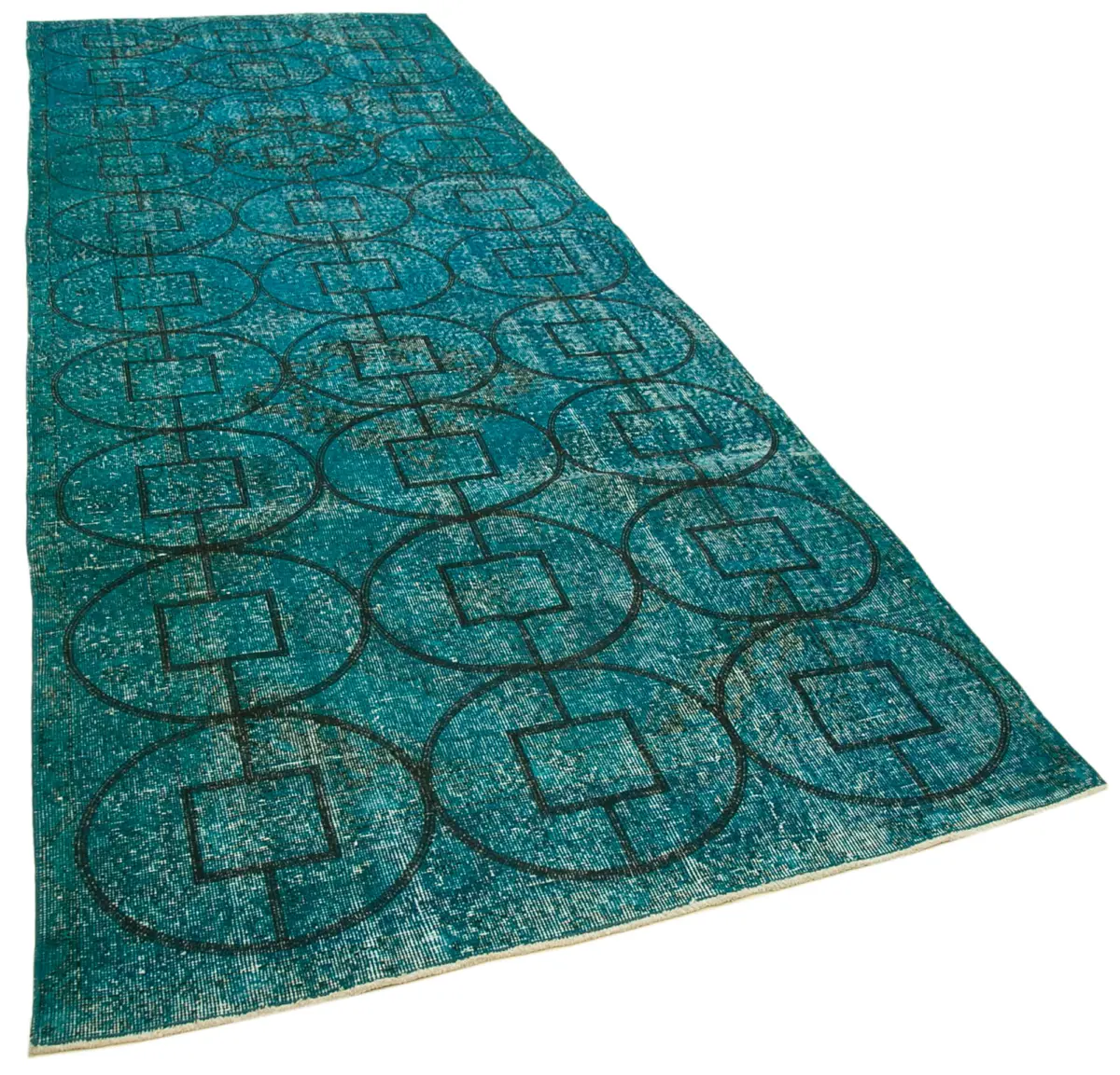 Modern Halı- Turkuaz Pamuk Üzerine Yün El Dokuma Halı-141x414 - Görsel 2