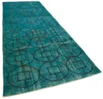 Modern Halı- Turkuaz Pamuk Üzerine Yün El Dokuma Halı-141x414 - Görsel 2