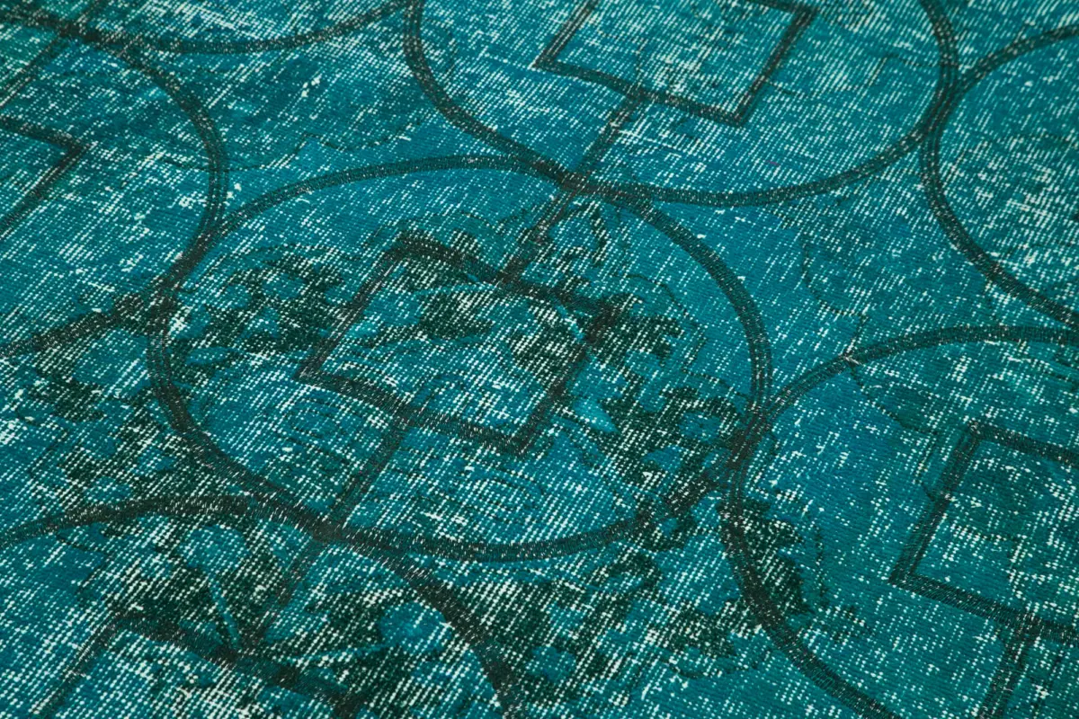 Modern Halı- Turkuaz Pamuk Üzerine Yün El Dokuma Halı-141x414 - Görsel 5