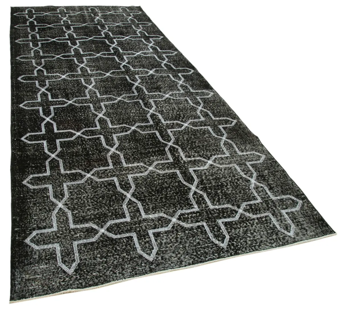 Modern Halı- Siyah Pamuk Üzerine Yün El Dokuma Halı-142x371 - Görsel 2