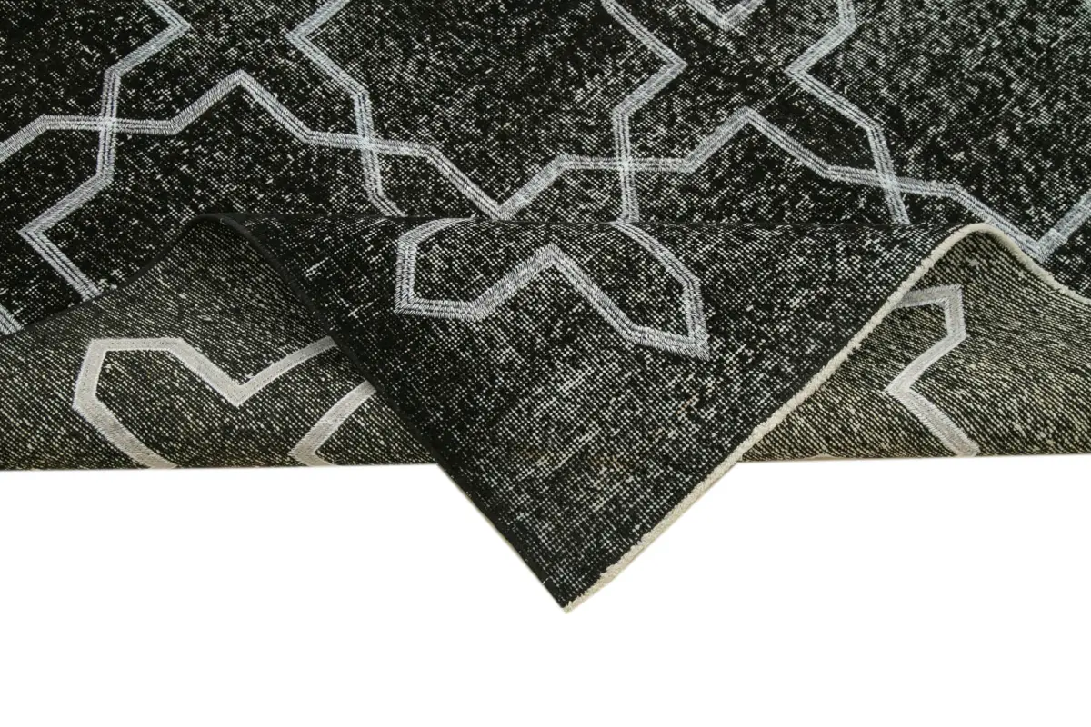 Modern Halı- Siyah Pamuk Üzerine Yün El Dokuma Halı-142x371 - Görsel 6