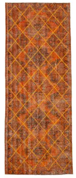 Modern Halı- Turuncu Pamuk Üzerine Yün El Dokuma Halı-141x375