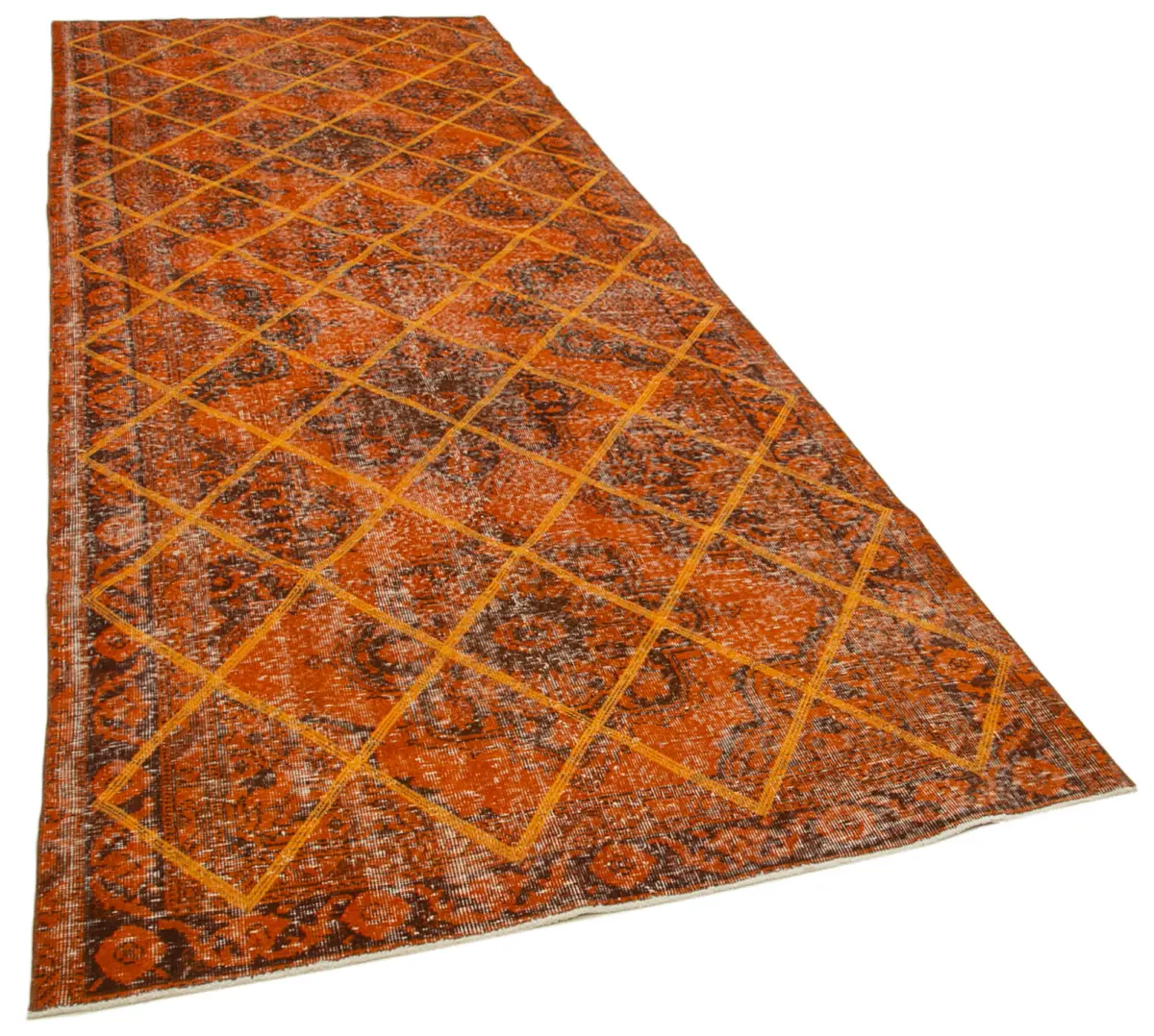 Modern Halı- Turuncu Pamuk Üzerine Yün El Dokuma Halı-141x375 - Görsel 2