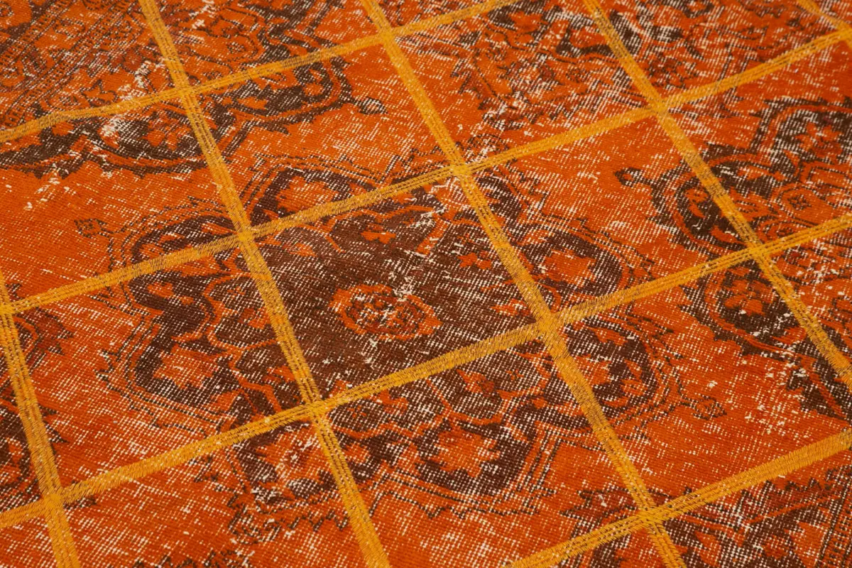 Modern Halı- Turuncu Pamuk Üzerine Yün El Dokuma Halı-141x375 - Görsel 5