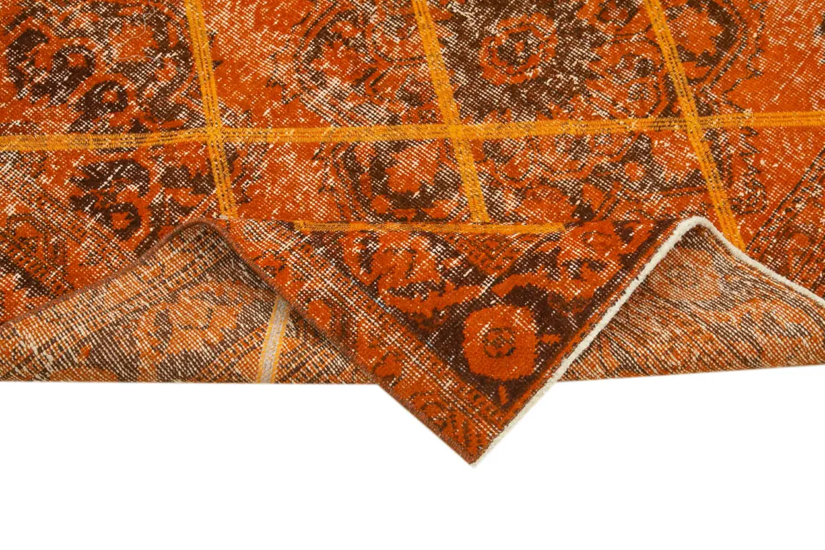 Modern Halı- Turuncu Pamuk Üzerine Yün El Dokuma Halı-141x375 - Görsel 6