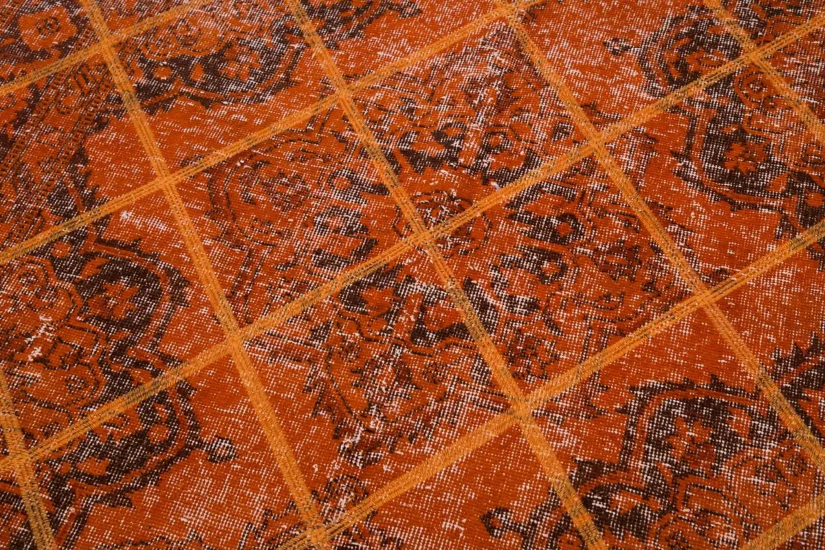 Modern Halı- Turuncu Pamuk Üzerine Yün El Dokuma Halı-141x375 - Görsel 7