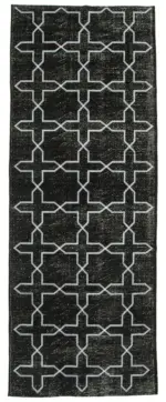 Modern Halı- Siyah Pamuk Üzerine Yün El Dokuma Halı-141x386