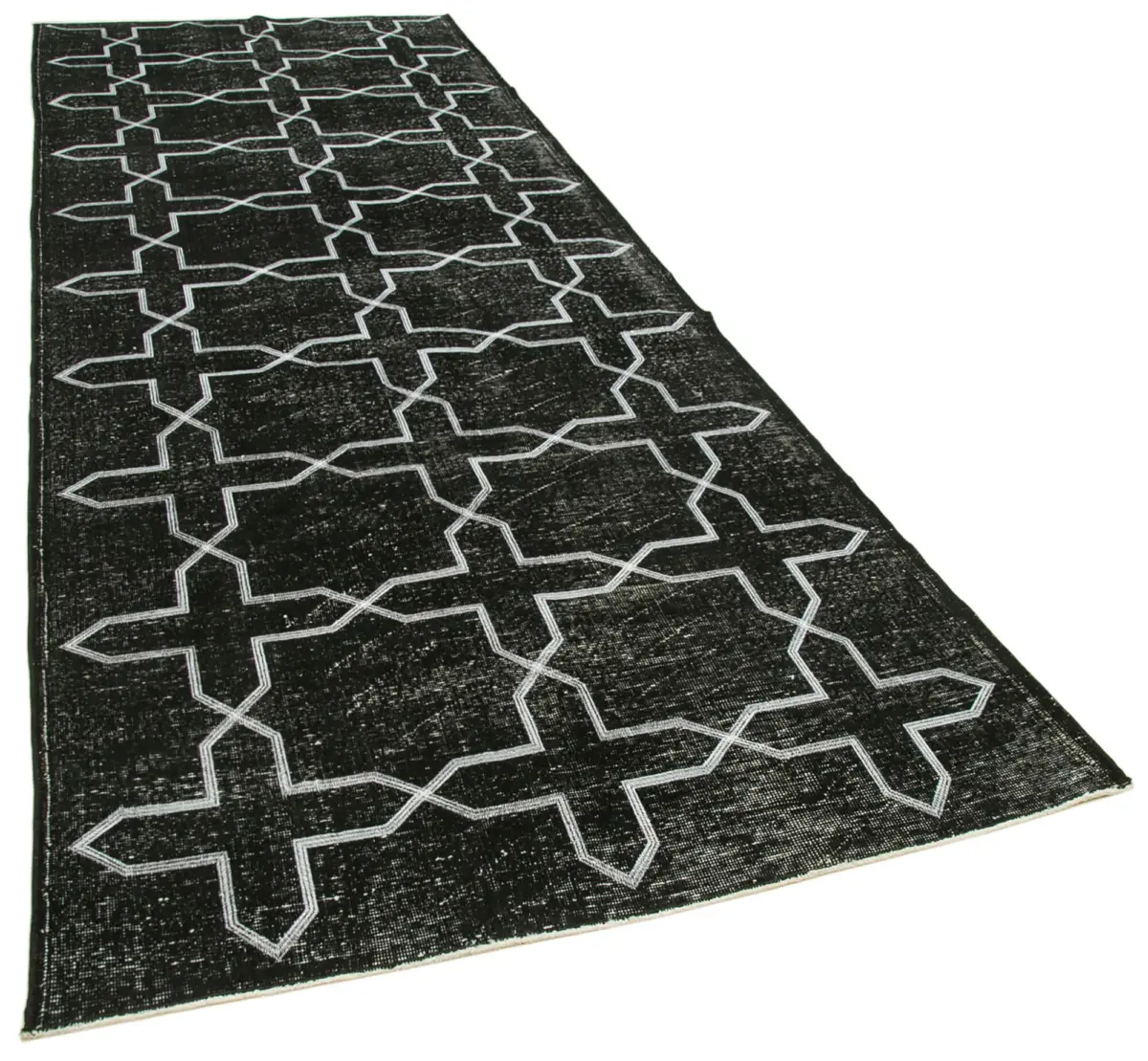 Modern Halı- Siyah Pamuk Üzerine Yün El Dokuma Halı-141x386 - Görsel 2