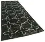 Modern Halı- Siyah Pamuk Üzerine Yün El Dokuma Halı-141x386 - Görsel 2