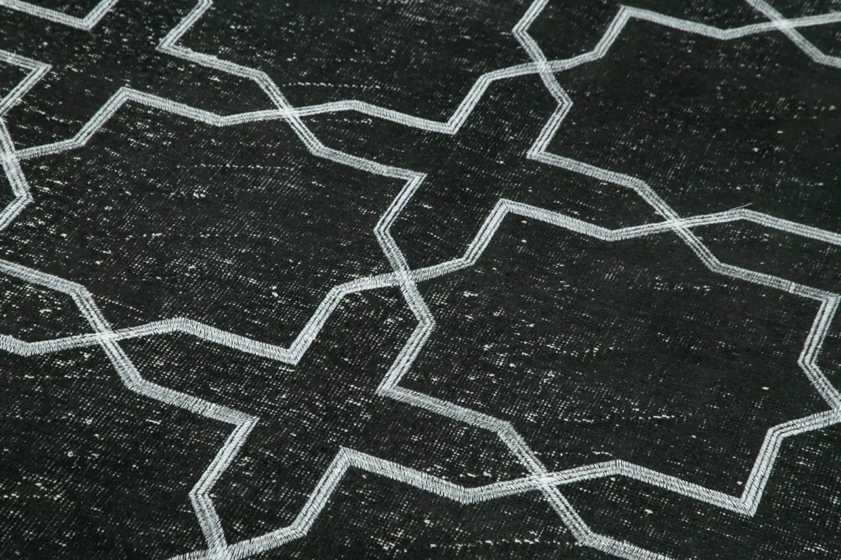 Modern Halı- Siyah Pamuk Üzerine Yün El Dokuma Halı-141x386 - Görsel 5