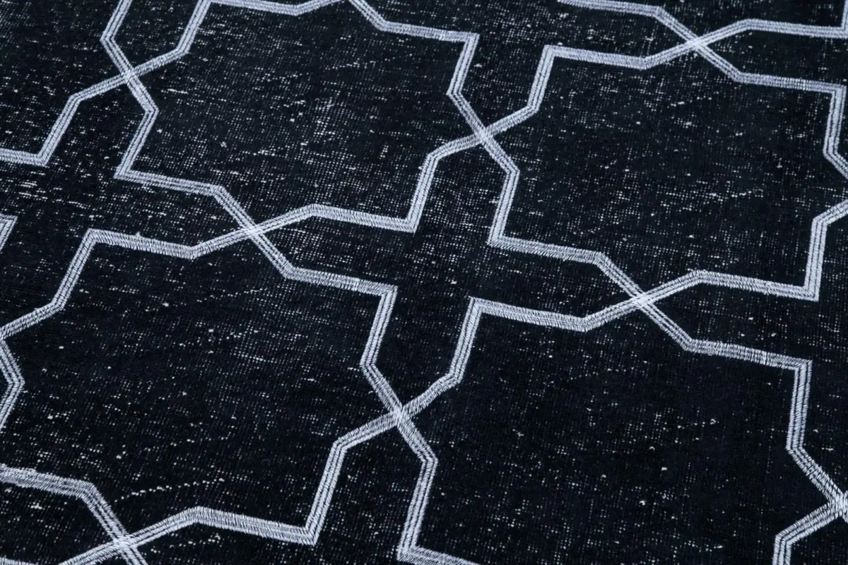 Modern Halı- Siyah Pamuk Üzerine Yün El Dokuma Halı-141x386 - Görsel 7