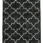 Modern Halı- Siyah Pamuk Üzerine Yün El Dokuma Halı-147x379