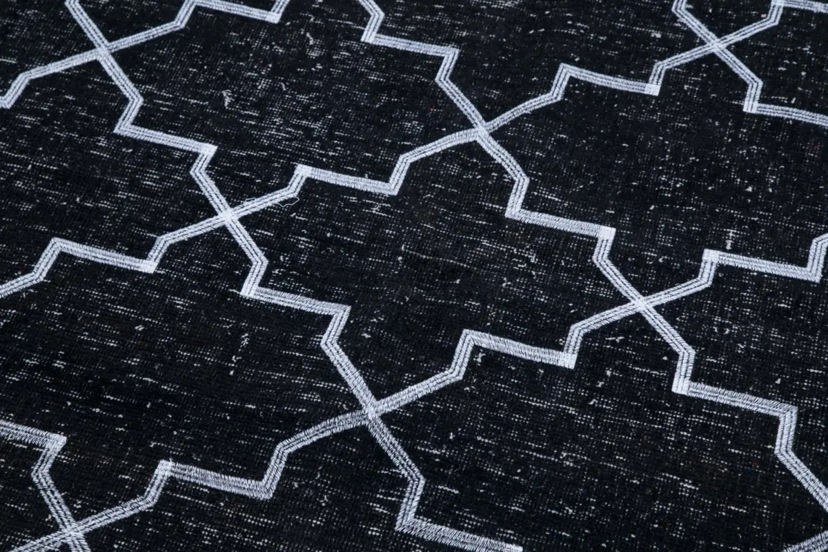 Modern Halı- Siyah Pamuk Üzerine Yün El Dokuma Halı-147x379 - Görsel 7