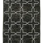 Modern Halı- Siyah Pamuk Üzerine Yün El Dokuma Halı-139x384