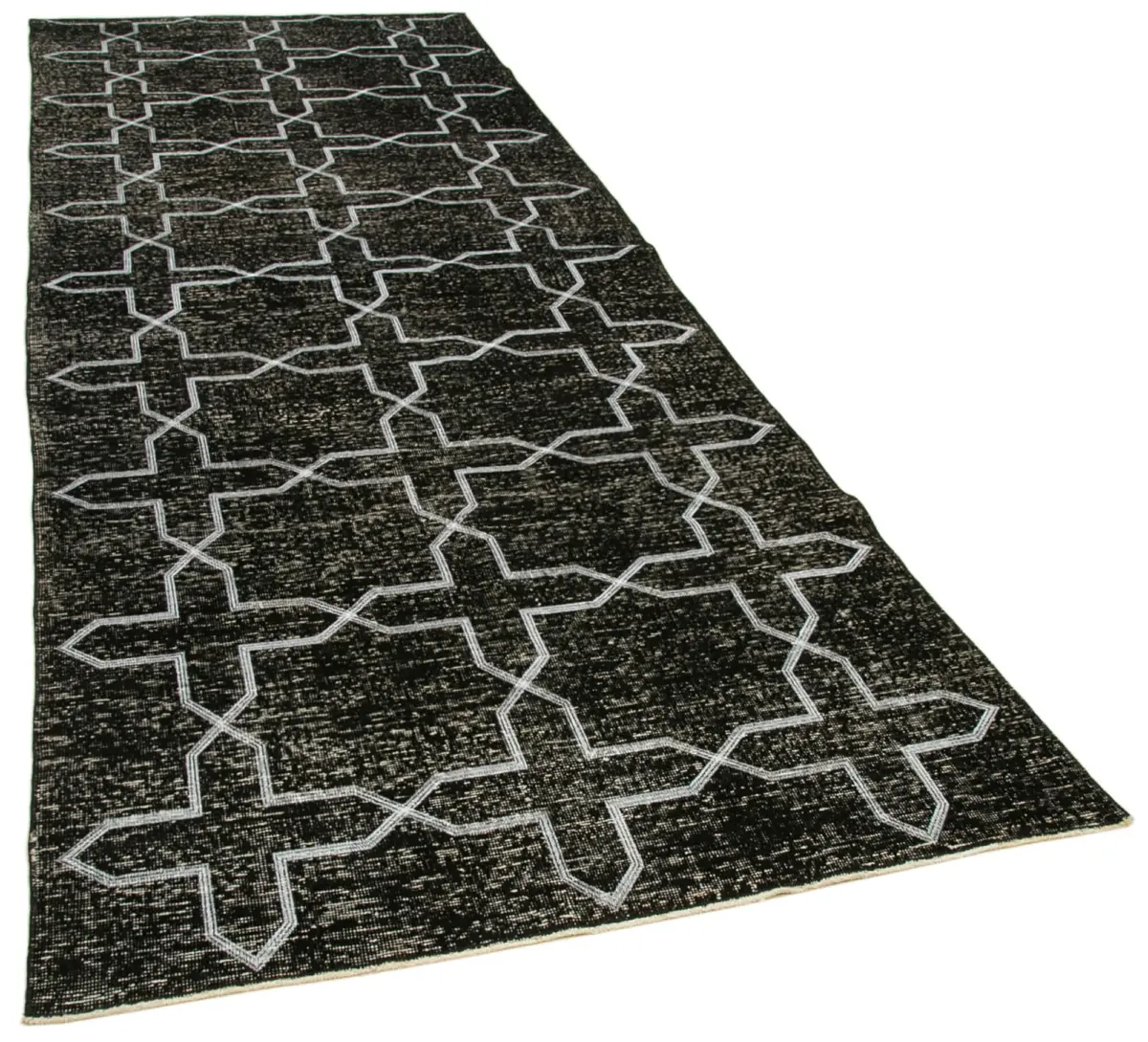 Modern Halı- Siyah Pamuk Üzerine Yün El Dokuma Halı-139x384 - Görsel 2