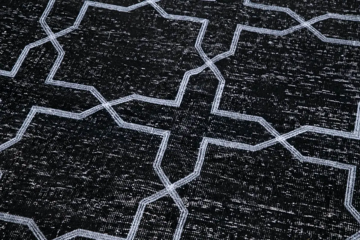 Modern Halı- Siyah Pamuk Üzerine Yün El Dokuma Halı-139x384 - Görsel 7