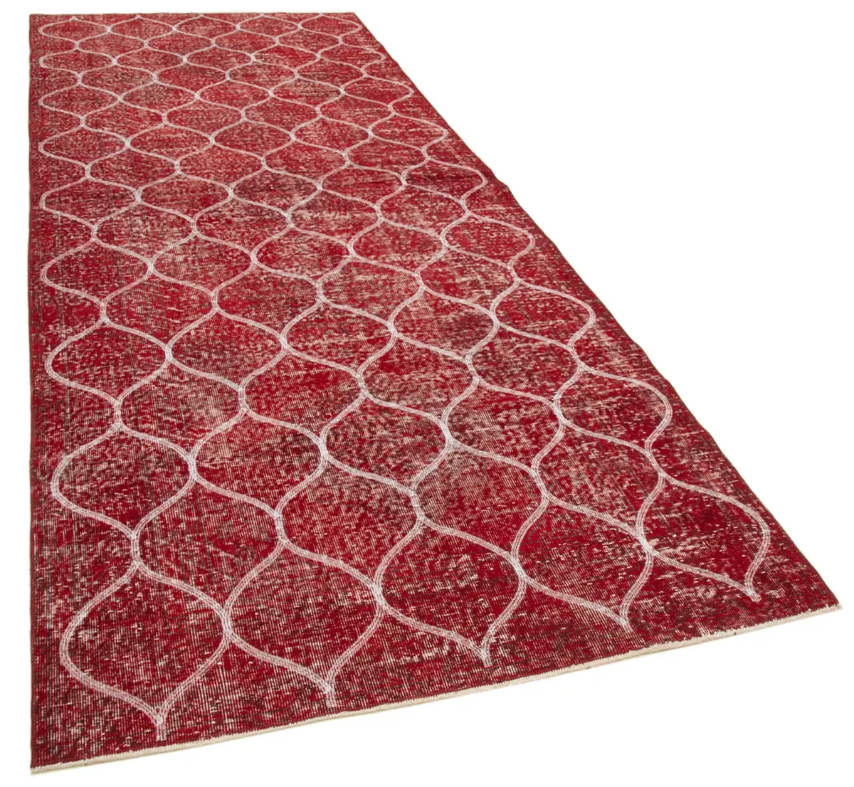 Modern Halı- Kırmızı Pamuk Üzerine Yün El Dokuma Halı-145x366 - Görsel 2