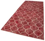 Modern Halı- Kırmızı Pamuk Üzerine Yün El Dokuma Halı-145x366 - Görsel 3