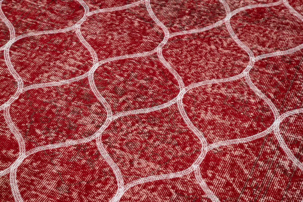 Modern Halı- Kırmızı Pamuk Üzerine Yün El Dokuma Halı-145x366 - Görsel 5