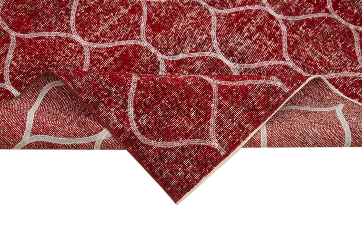 Modern Halı- Kırmızı Pamuk Üzerine Yün El Dokuma Halı-145x366 - Görsel 6