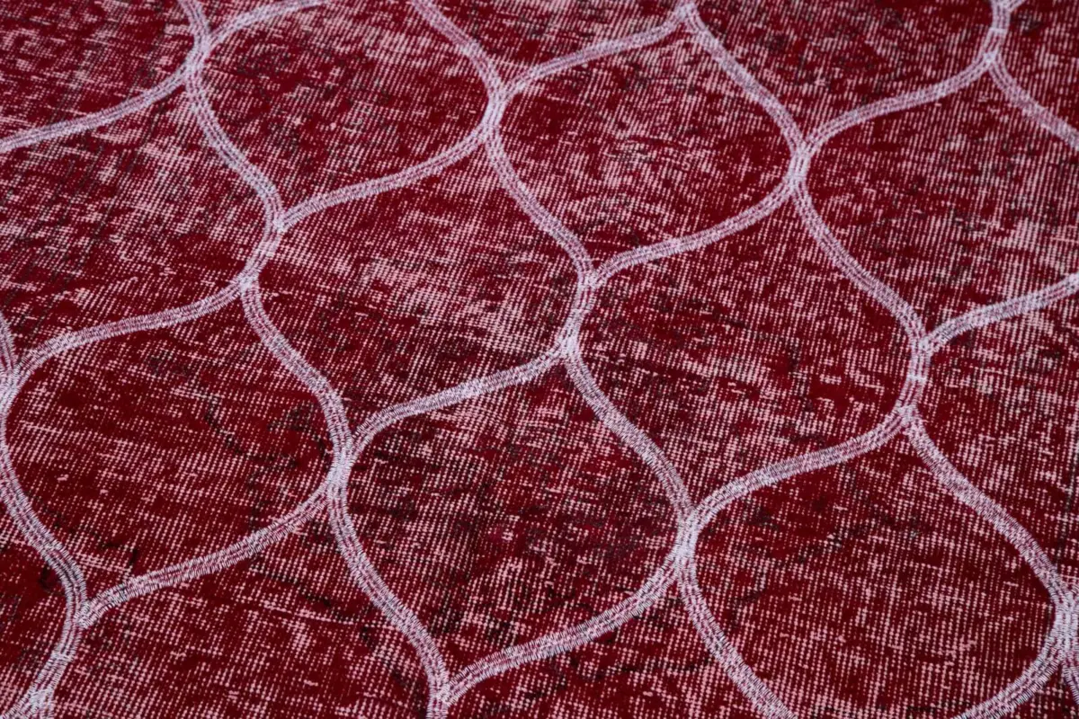 Modern Halı- Kırmızı Pamuk Üzerine Yün El Dokuma Halı-145x366 - Görsel 7