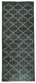 Modern Halı- Siyah Pamuk Üzerine Yün El Dokuma Halı-150x372