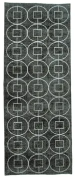 Modern Halı- Siyah Pamuk Üzerine Yün El Dokuma Halı-144x369