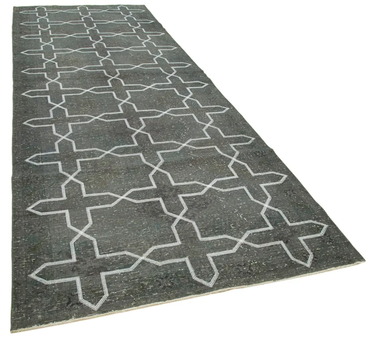 Modern Halı- Gri Pamuk Üzerine Yün El Dokuma Halı-146x405 - Görsel 2