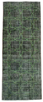 Modern Halı- Yeşil Pamuk Üzerine Yün El Dokuma Halı-142x372