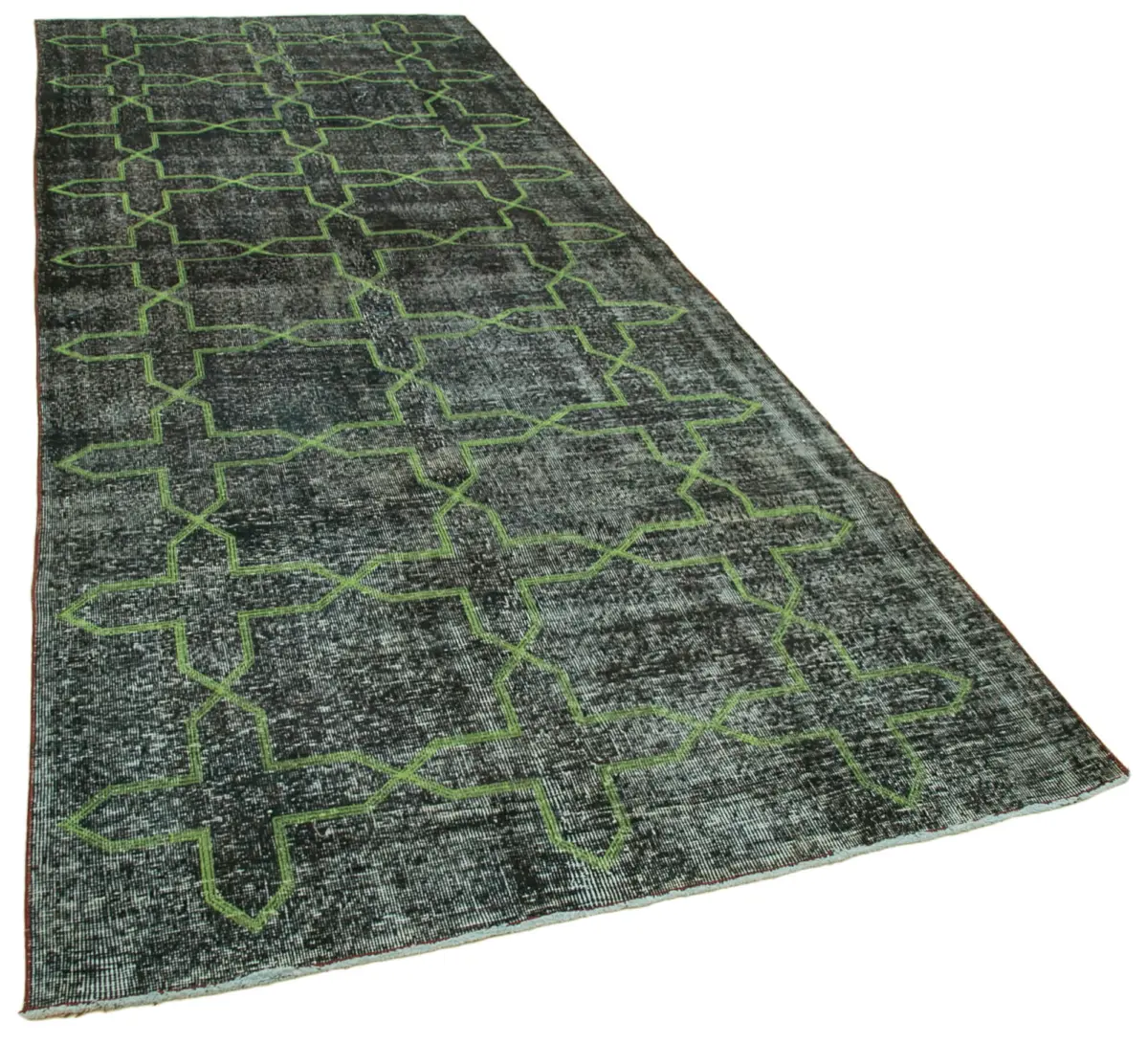 Modern Halı- Yeşil Pamuk Üzerine Yün El Dokuma Halı-142x372 - Görsel 2