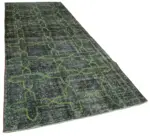 Modern Halı- Yeşil Pamuk Üzerine Yün El Dokuma Halı-142x372 - Görsel 2