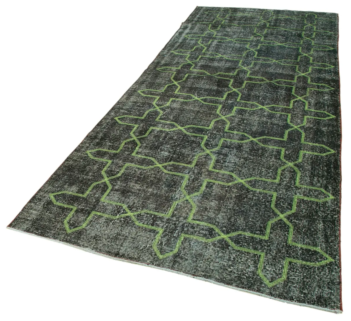 Modern Halı- Yeşil Pamuk Üzerine Yün El Dokuma Halı-142x372 - Görsel 3