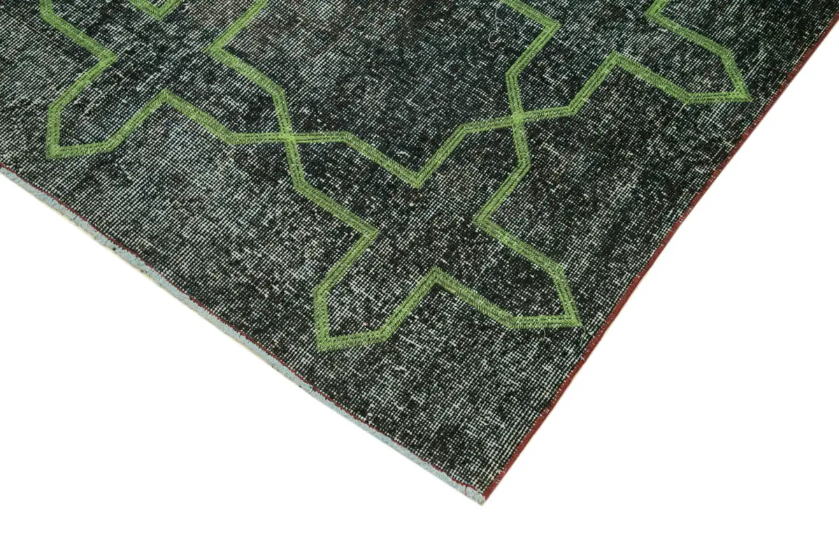 Modern Halı- Yeşil Pamuk Üzerine Yün El Dokuma Halı-142x372 - Görsel 4