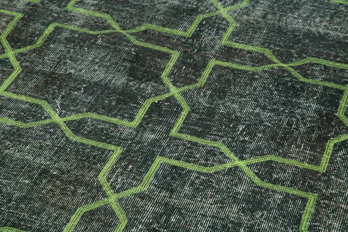 Modern Halı- Yeşil Pamuk Üzerine Yün El Dokuma Halı-142x372 - Görsel 5