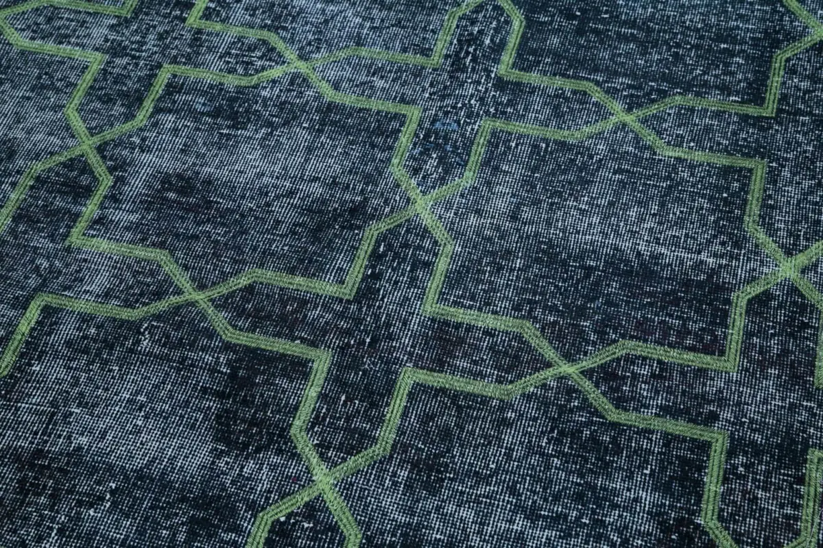 Modern Halı- Yeşil Pamuk Üzerine Yün El Dokuma Halı-142x372 - Görsel 7