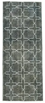 Modern Halı- Yeşil Pamuk Üzerine Yün El Dokuma Halı-144x361