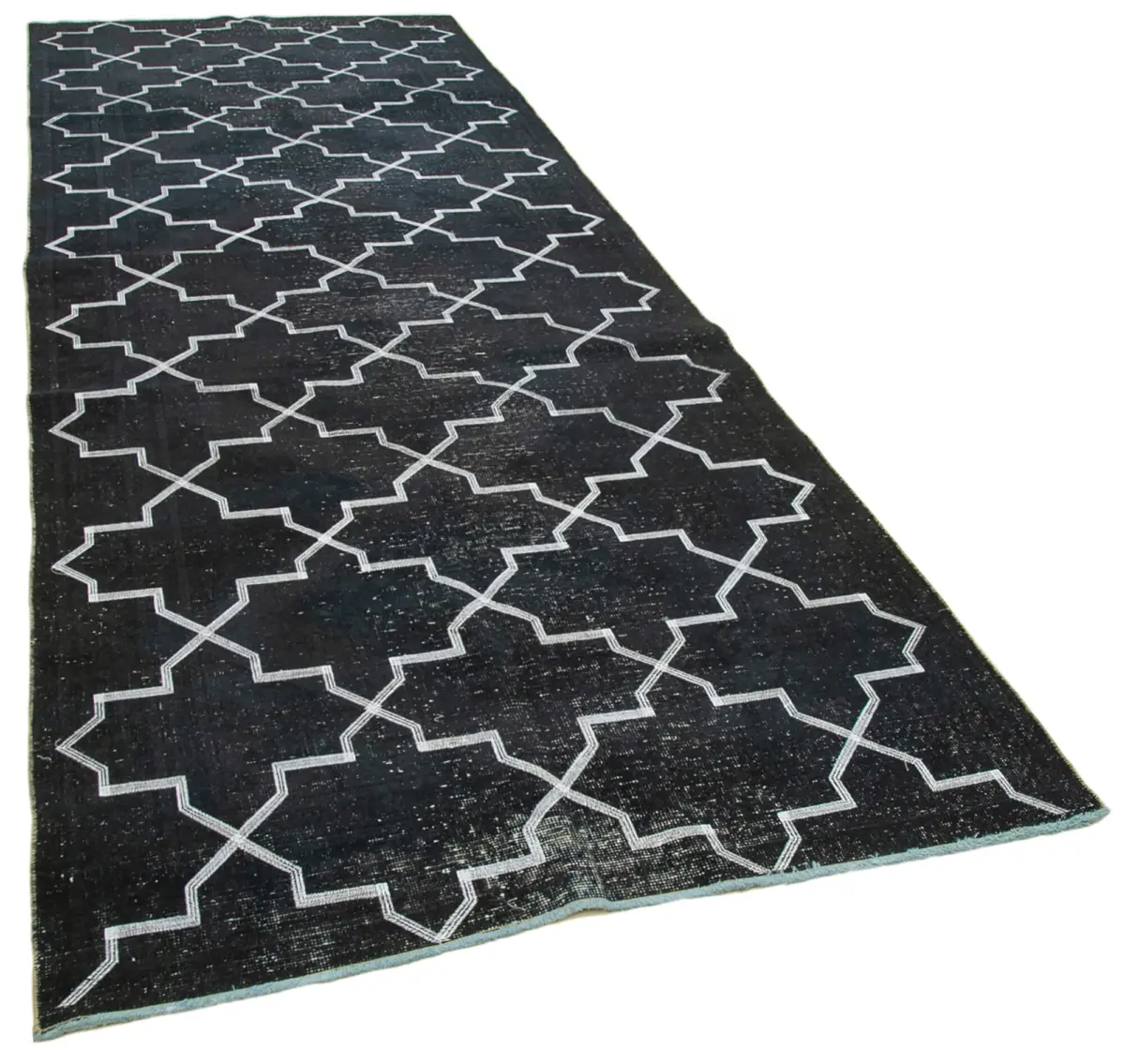 Modern Halı- Siyah Pamuk Üzerine Yün El Dokuma Halı-140x380 - Görsel 2