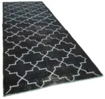 Modern Halı- Siyah Pamuk Üzerine Yün El Dokuma Halı-140x380 - Görsel 2