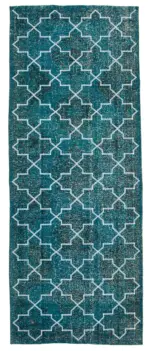 Modern Halı- Turkuaz Pamuk Üzerine Yün El Dokuma Halı-152x388