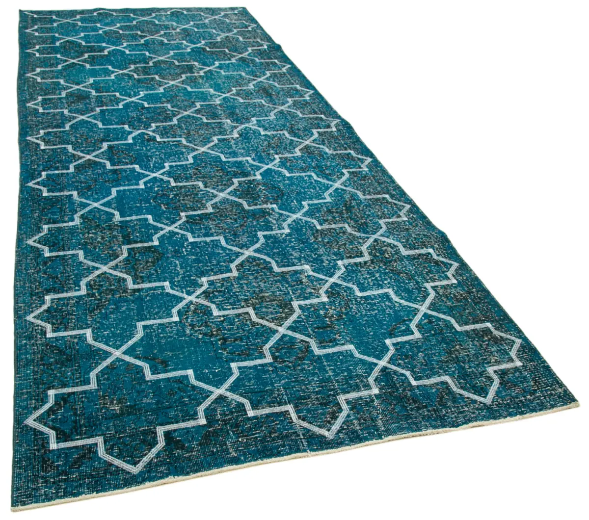 Modern Halı- Turkuaz Pamuk Üzerine Yün El Dokuma Halı-152x388 - Görsel 2