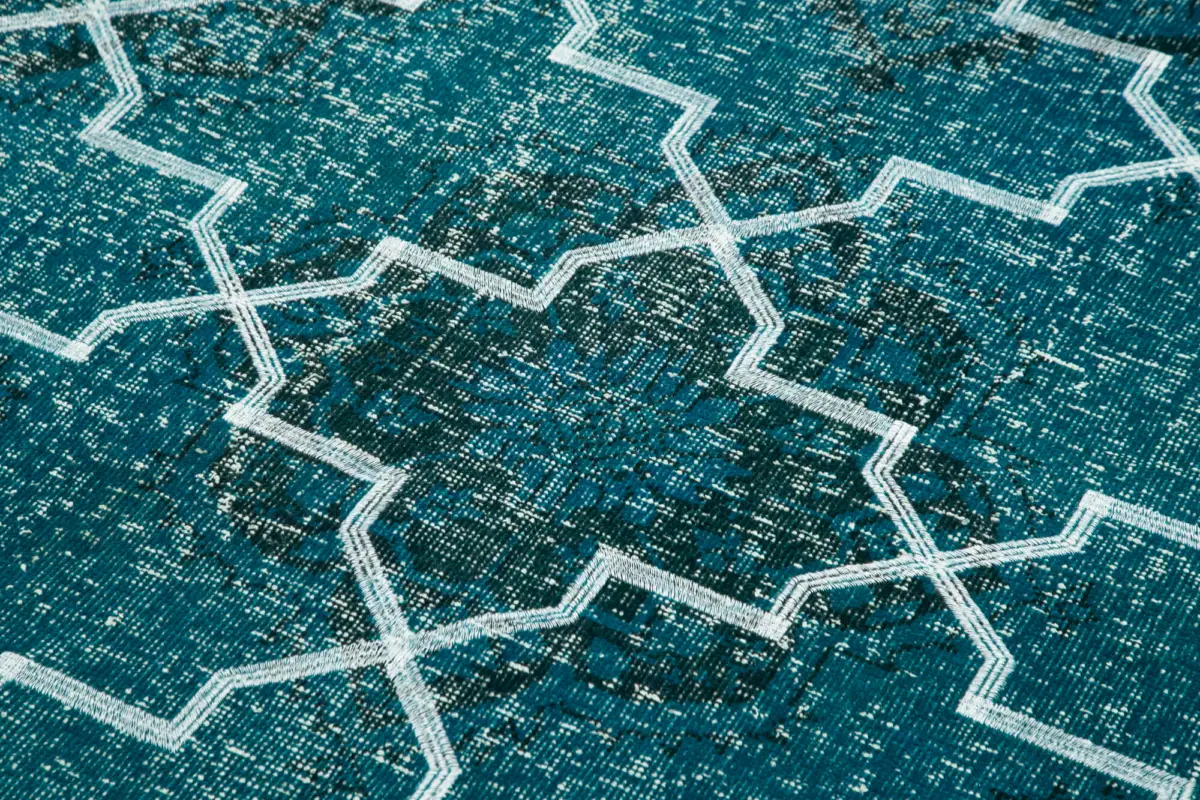 Modern Halı- Turkuaz Pamuk Üzerine Yün El Dokuma Halı-152x388 - Görsel 5