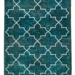 Modern Halı- Turkuaz Pamuk Üzerine Yün El Dokuma Halı-144x354