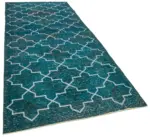 Modern Halı- Turkuaz Pamuk Üzerine Yün El Dokuma Halı-144x354 - Görsel 2