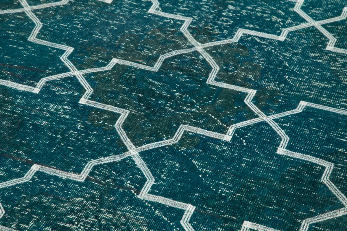 Modern Halı- Turkuaz Pamuk Üzerine Yün El Dokuma Halı-144x354 - Görsel 5