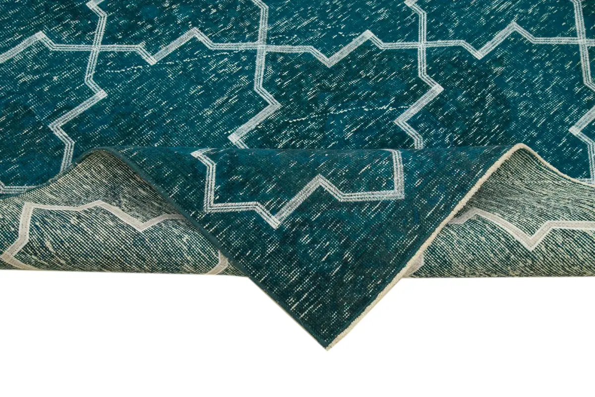 Modern Halı- Turkuaz Pamuk Üzerine Yün El Dokuma Halı-144x354 - Görsel 6