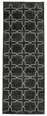 Modern Halı- Siyah Pamuk Üzerine Yün El Dokuma Halı-143x393