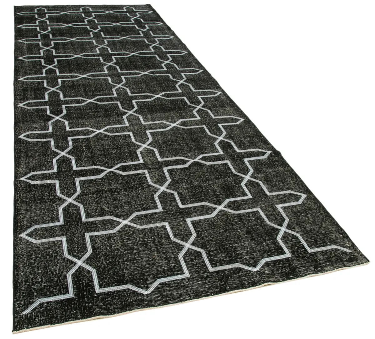 Modern Halı- Siyah Pamuk Üzerine Yün El Dokuma Halı-143x393 - Görsel 2