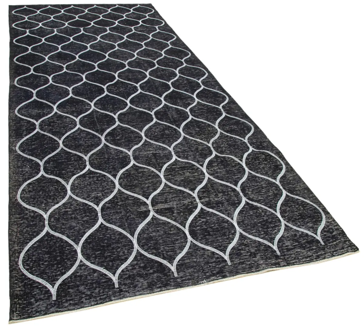 Modern Halı- Siyah Pamuk Üzerine Yün El Dokuma Halı-147x370 - Görsel 2