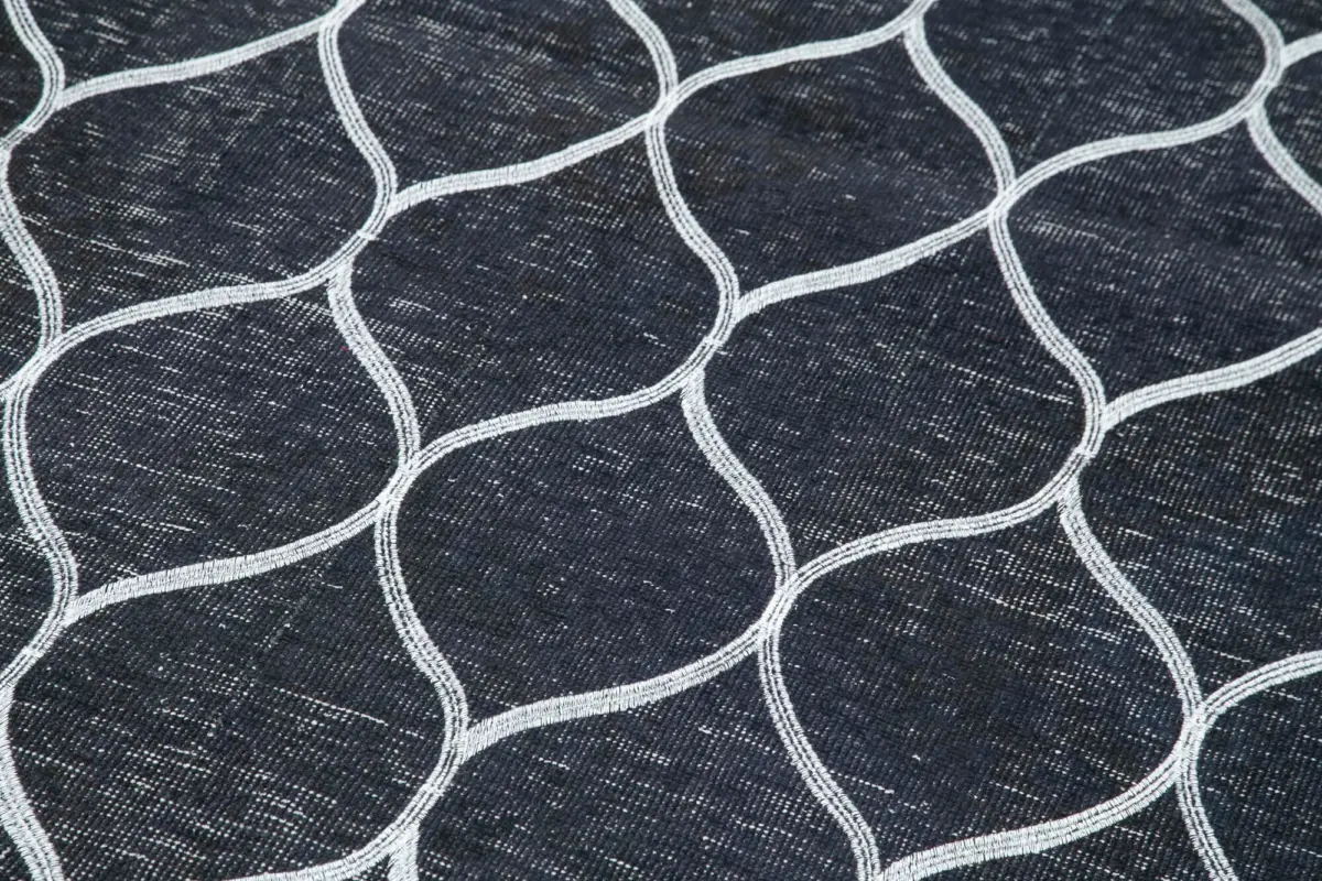 Modern Halı- Siyah Pamuk Üzerine Yün El Dokuma Halı-147x370 - Görsel 5