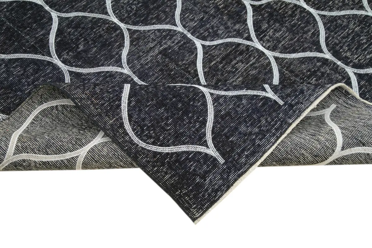 Modern Halı- Siyah Pamuk Üzerine Yün El Dokuma Halı-147x370 - Görsel 6